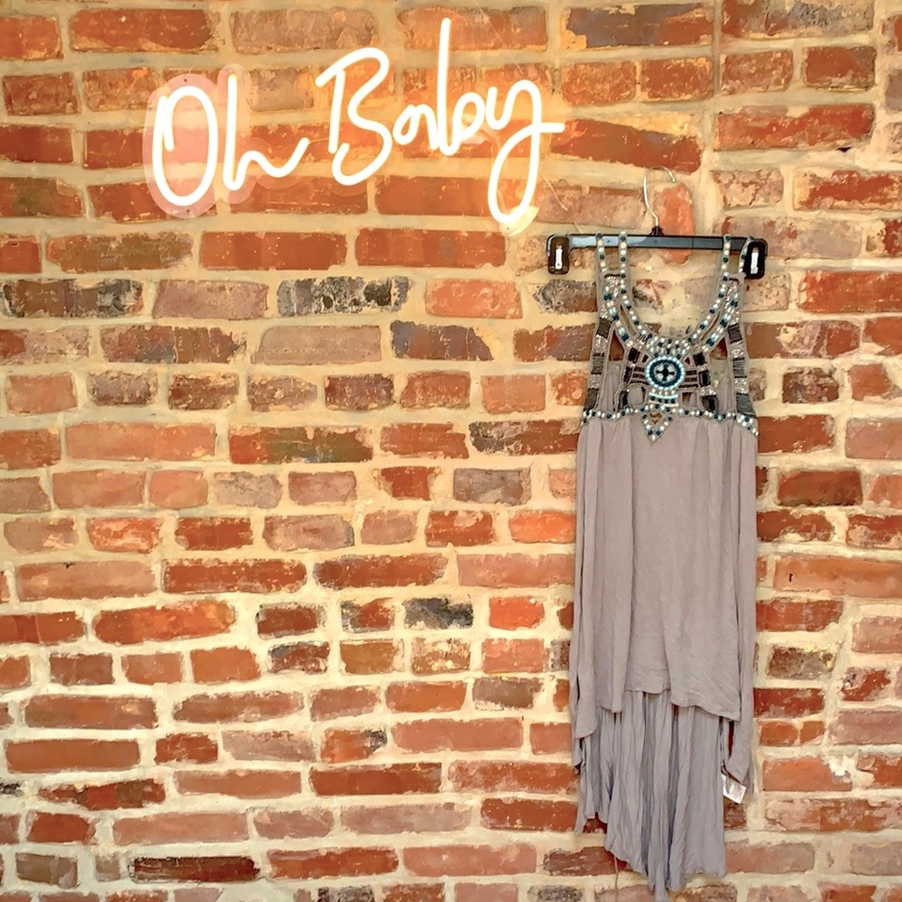 Free people beaded top with open slit sides